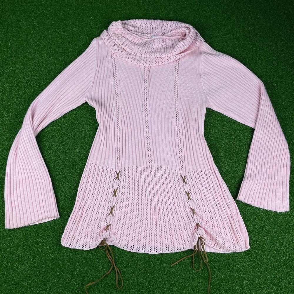 Vintage Carolina Colours Pink Long Sleeve Rib Cowl Neck Lagenlook Sweater 14/16